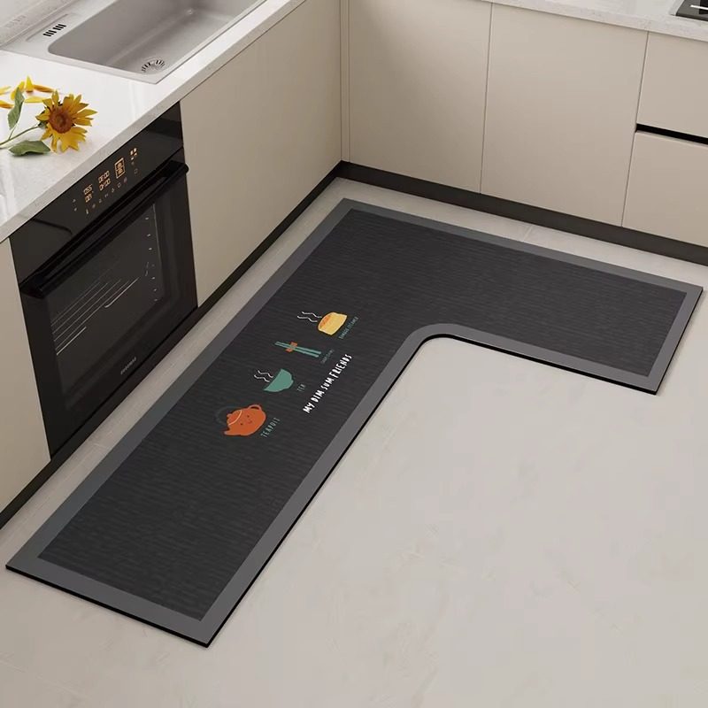 Diatom mud kitchen floor mat, non-slip, anti-oil, wipeable and washable, L-shaped special floor mat, 7-shaped water-absorbent carpet, can be cut
