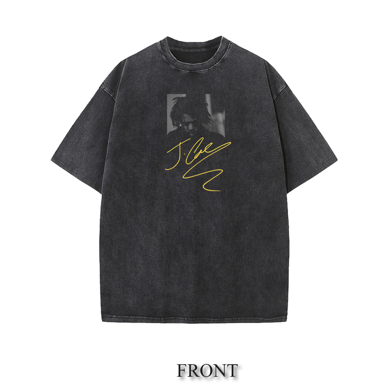 J. Cole T-Shirt J.Cole Short-Sleeve Rapper Hip-Hop Music Heavyweight Pure Cotton Loose Retro Distressed T-Shirt Trendy