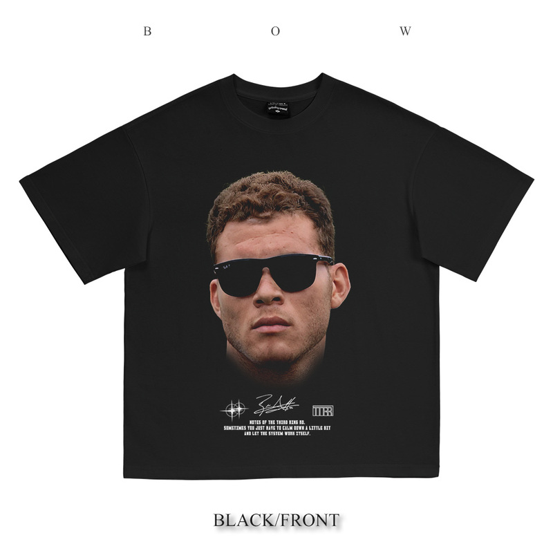 American Basketball Star Griffin Short-Sleeve T-Shirt for Men, Pure Cotton, Heavyweight, Loose Fit, American-Style Small Neckline, Long-Sleeve Hip-Hop Fashion