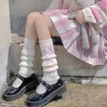 Japanese jk knitted bubble socks mid-tube calf socks white y2k Lolita womens autumn and winter warm leg covers