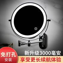 Bathroom vanity mirror led punch-free wall-mounted folding mirror with light hotel bathroom retractable double-sided vanity mirror