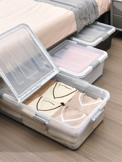床底收纳箱抽屉式塑料滑轮扁平床下收纳神器家用大容量透明整理箱