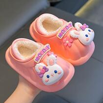 Childrens cotton slippers for girls in winter baby indoor EVA poop-stomping waterproof plush slippers for boys home cotton shoes