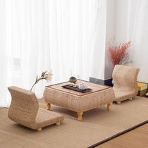Rattan straw bay window table small coffee table simple Japanese tatami storage solid wood kang table handmade low tea ceremony table