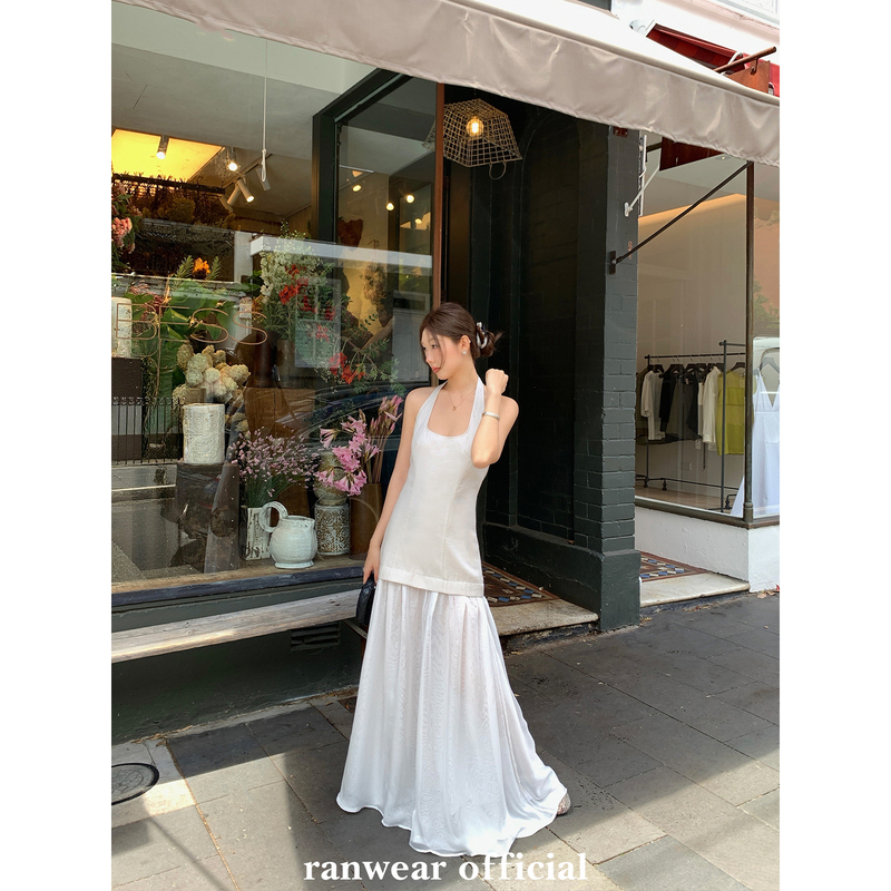 Ranwear's Exclusive Second-Hand Clothing! 'Duasee Gallery' Halter Neck Backless Waist-Cinching Long Mesh Skirt Dress