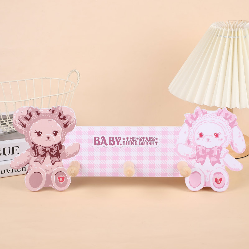 Samall Ear Rabbit Bear Baby Wooden Hook Wall Density Board Wall Wardrobe Decoration Popular on Xiaohongshu