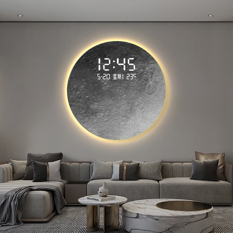 Modern Minimalist Living Room Moon Glow Decorative Painting, Dining Room Mars Digital Display Electronic Screen Hanging Painting, Entrance Hall Finely Carved Mural
