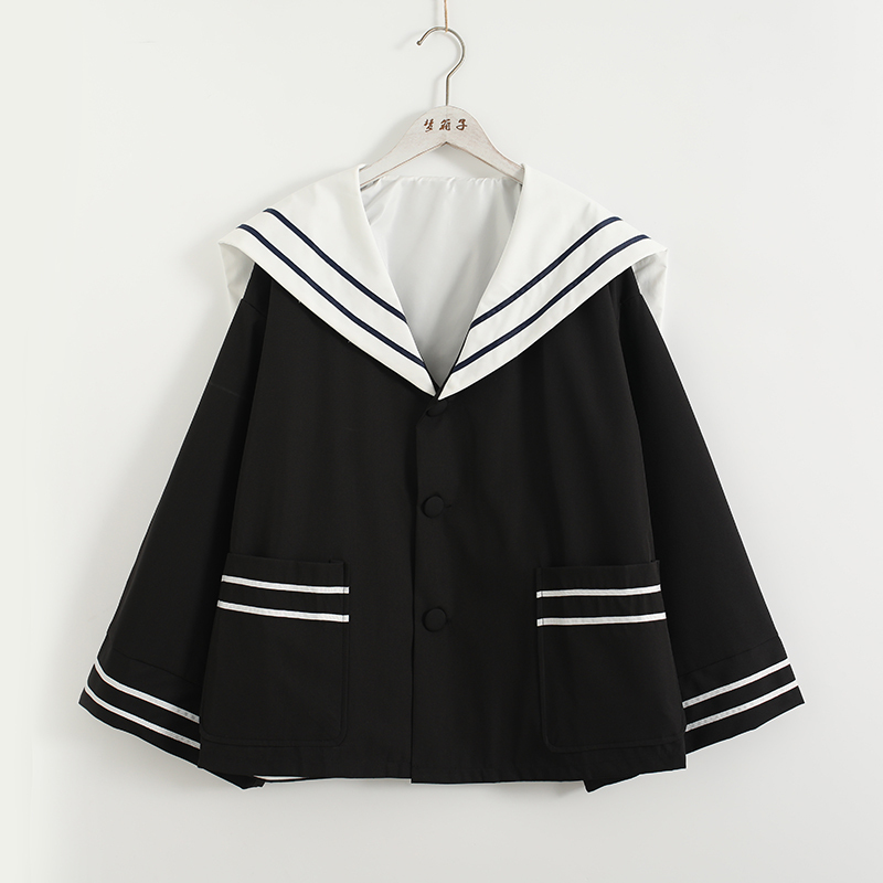 Dream Box 2026 Spring New Style Fresh Solid Color Large Pocket Cape Navy Collar Long Sleeve Single-Breasted Loose Short Jacket