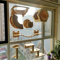 Solid Wood Cat Climbing Rack Vacuum Sucker Punch-free Balcony Wall-mounted Cat Shelf Cat Wall Luxury Cat Nest Cat House