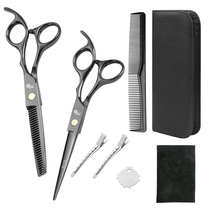 Amazon Hot Selling Black Professional Barber Scissors Hairdressing Scissors Set Dental Scissors Flat Scissors Hair Scissors