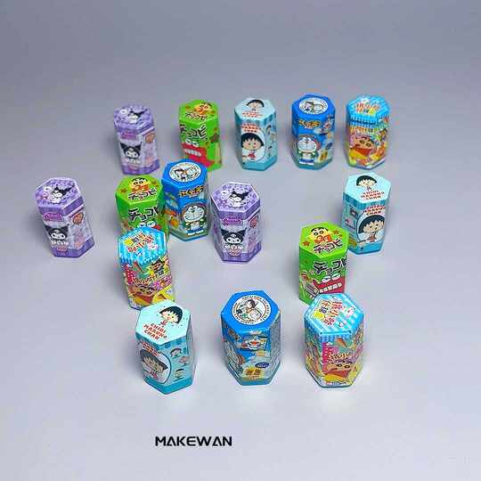 Simulation Mini-Lebensmittelspielzeug Kuromi Xiaoxin sechseckiges Crackerfass Supermarkt Convenience Store Snack DIY Ornament Spielzeug