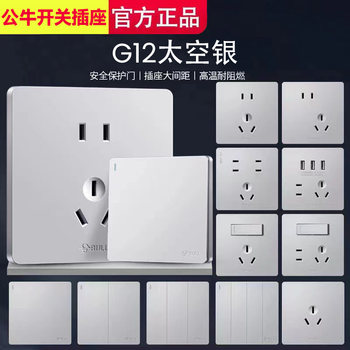 Bull G12.G37 Space Silver Switch Socket Panel Two/Three-Prong Five-Hole Air Conditioner Plug 16A Concealed Installation for Home Use Large Surface