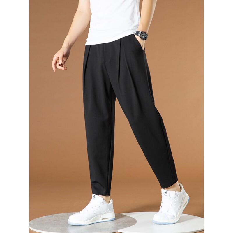 Men's Casual Harem Pants, Loose Fit, New Style with Drawstring, Cropped Length, Sporty Dad Pants, Drapey and Versatile Men's Casual Harem Pants, Loose Fit, New Style with Drawstring, Cropped Length, Sporty Dad Pants, Drapey and Versatile