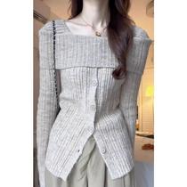 One-shoulder bottoming shirt for women with sweater hot girl knitted cardigan autumn new thin off-shoulder design top