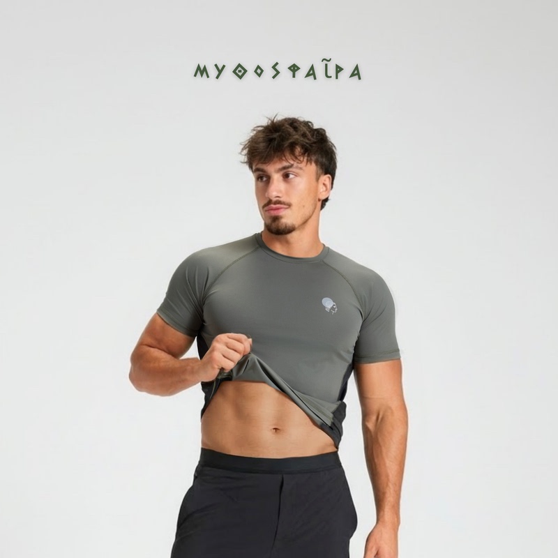 Mythosphere Apollo01 Olive Green Men's Fitness High-Elasticity Body-Shaping Sports Tight-Fitting Short-Sleeve Shirt