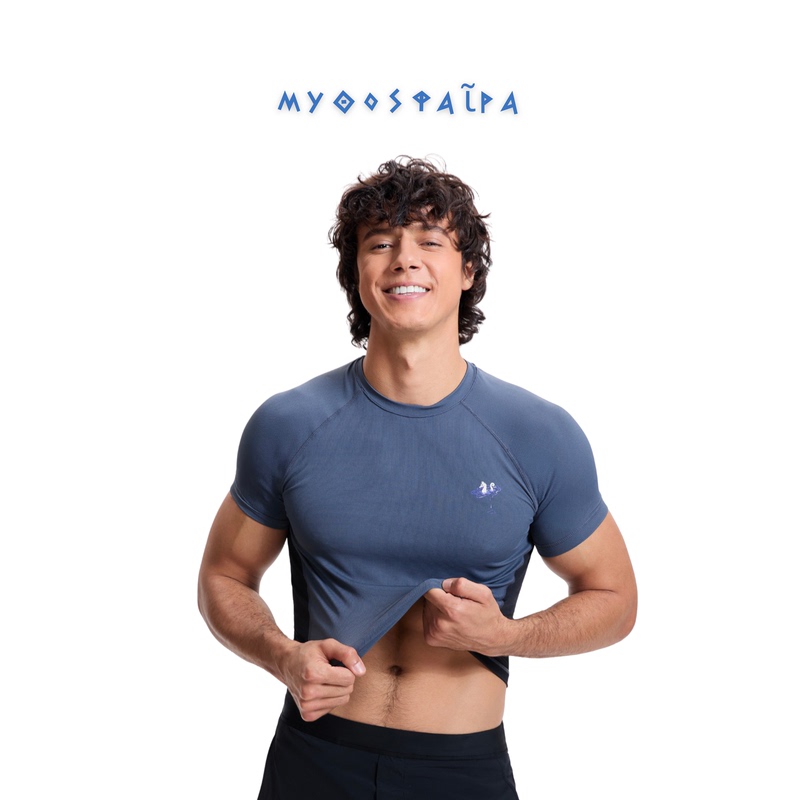 Mythosphere Poseidon01 Deep Sea Blue Quick-Drying High Resilience Skin-Friendly Fabric Slim Fit Sports Short Sleeves