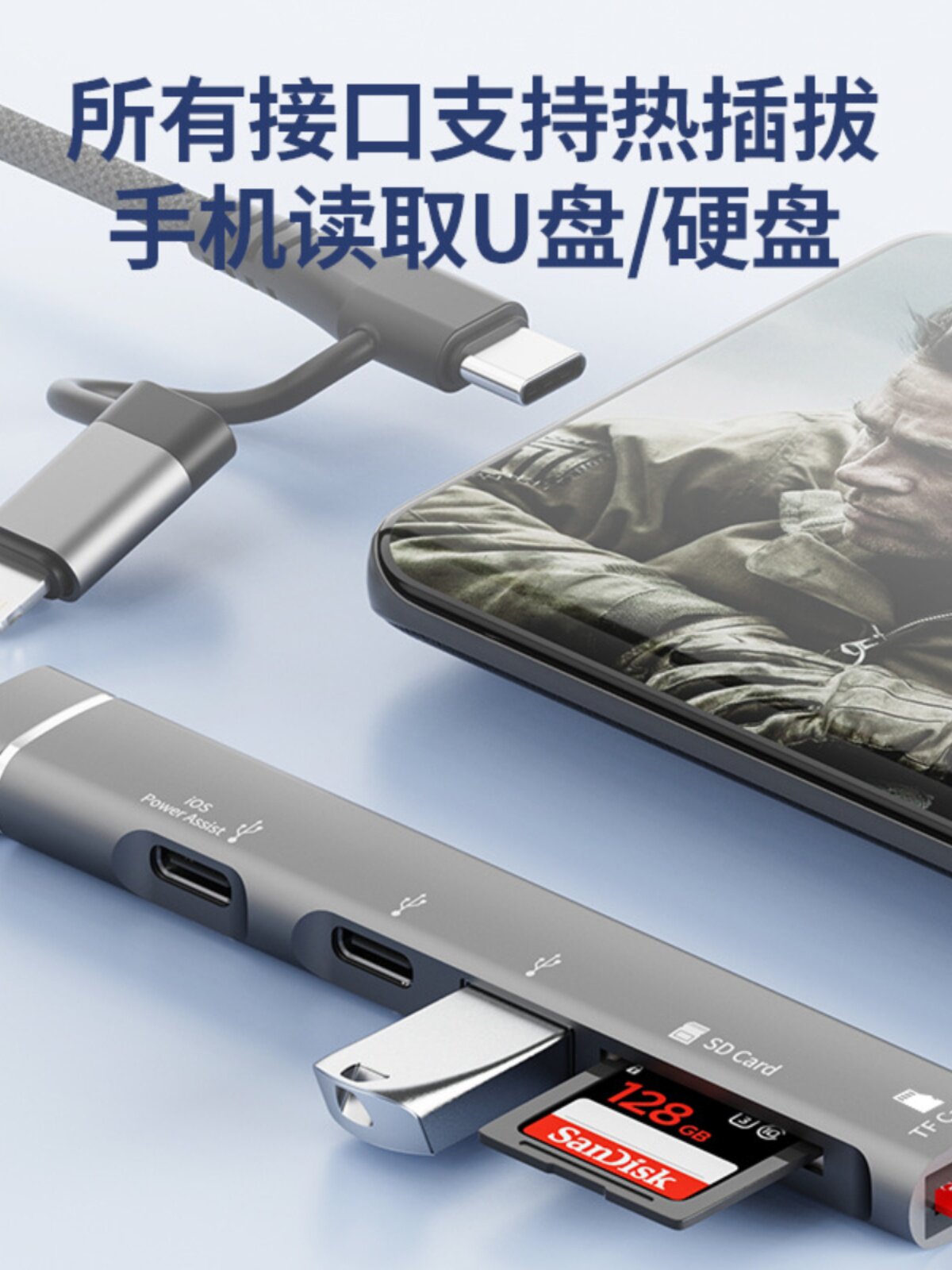 Apple Type-C 2-in-1 Docking Station USB Expander Multi-Port Splitter Adapter Hub Multi-Interface Converter Suitable for Apple Tablets, Huawei, Android Computers, Card Reader