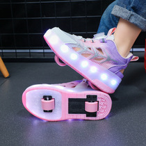 Pull back foreign trade childrens Heelys shoes boys LED light-emitting shoes girls outdoor sports shoes student skates
