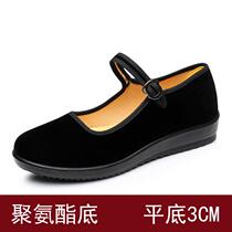Zhugu old Beijing cloth shoes womens hotel etiquette dance flat thick sole middle-aged and elderly work shoes black generation mother black