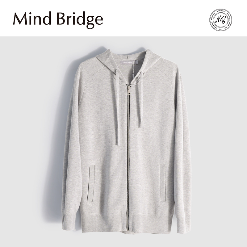 Mind Bridge Sweatshirt Hooded Cardigan Casual Hoodie Loose Zipper Top Gray Sports Spring and Autumn Jacket
