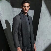 High Quality 100% Wool Scarf Men Women Solid Color Tassel Au