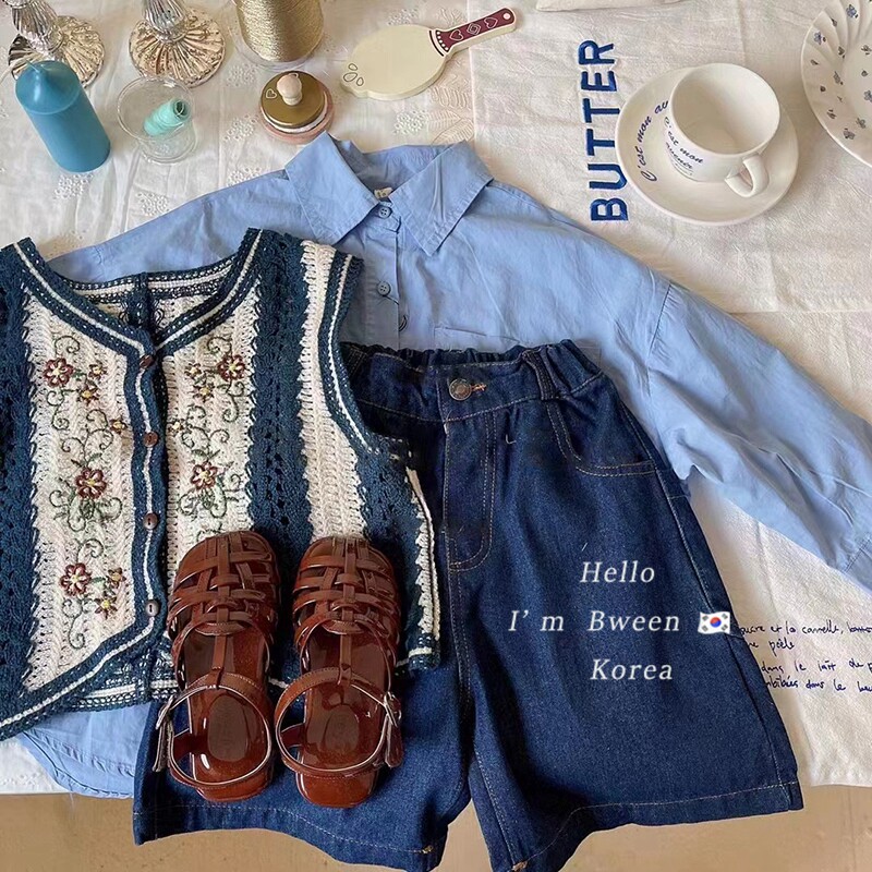 Girl Knit Waistcoat Korea Children's Clothing 2022 Spring Foreign Pie Children Retro Embroidered Korean Version Casual Jersey Vest