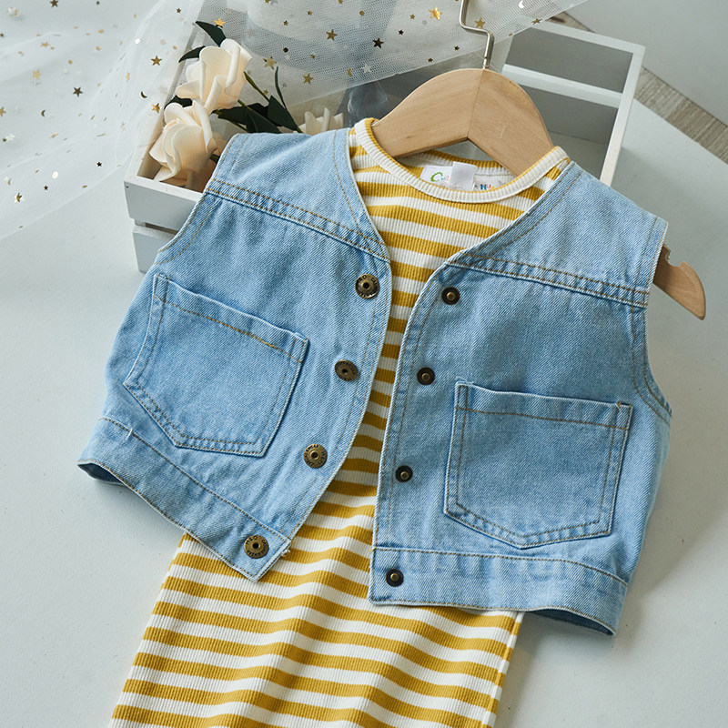 Baby Cowboy Waistcoat Net Red Ocean 2021 Spring new girl's thin children Trendy Kan Shoulder 100 lap vests