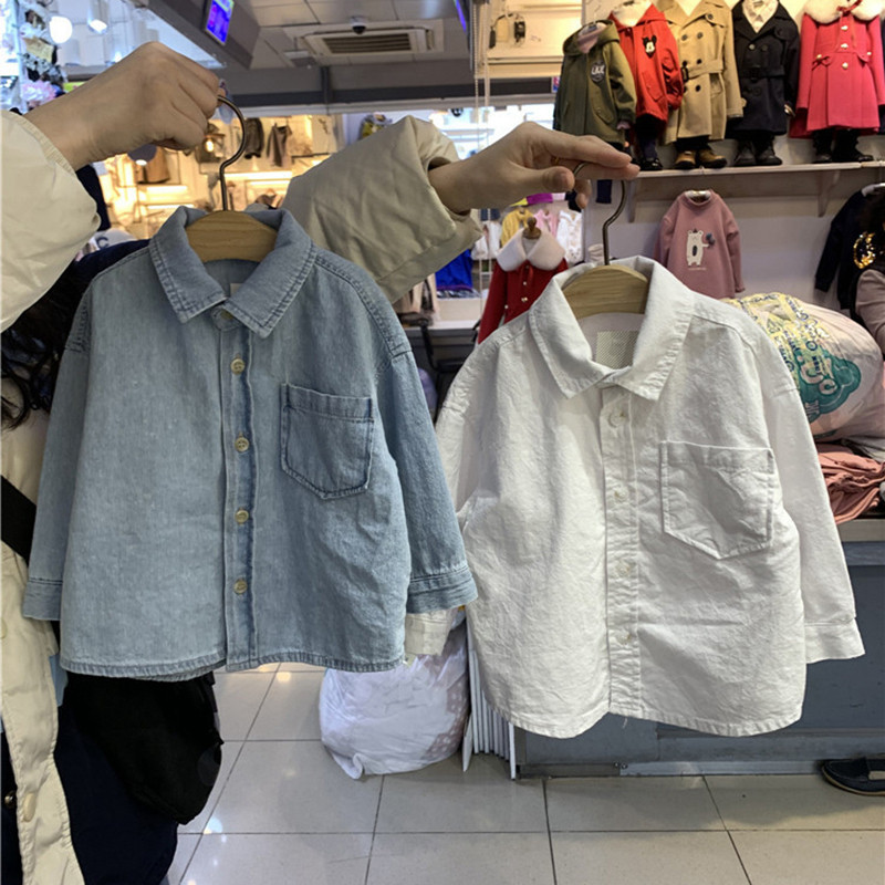 South Korean children's clothing 2021 Spring and autumn new Korean version of children's denim shirt lenient male and female child long sleeve shirt tide
