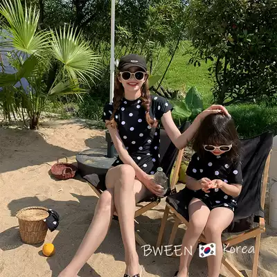 High-end different parent-child clothing Korean children's clothing 21 summer Yang school mother women's polo point bathing swimsuit hot spring swimsuit