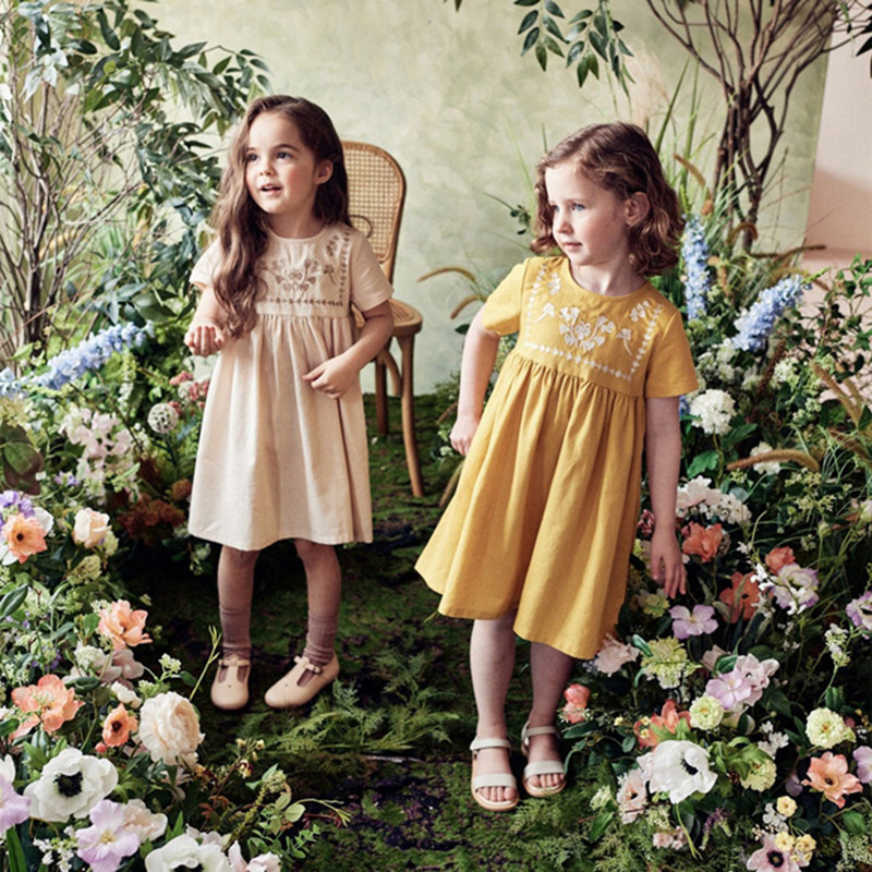 Girl Short Sleeve Ocean Dress 2022 Summer New Korean Version Children Dress Little Girl Foreign Pie Stitch Embroidered Lady Dress