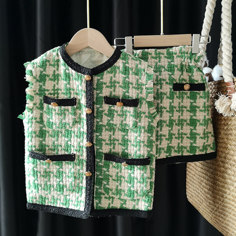 Girl's small fragrant wind suit dress 2022 spring autumn new name Yuanyuan Style Sub girl casual Two-style foreign dress