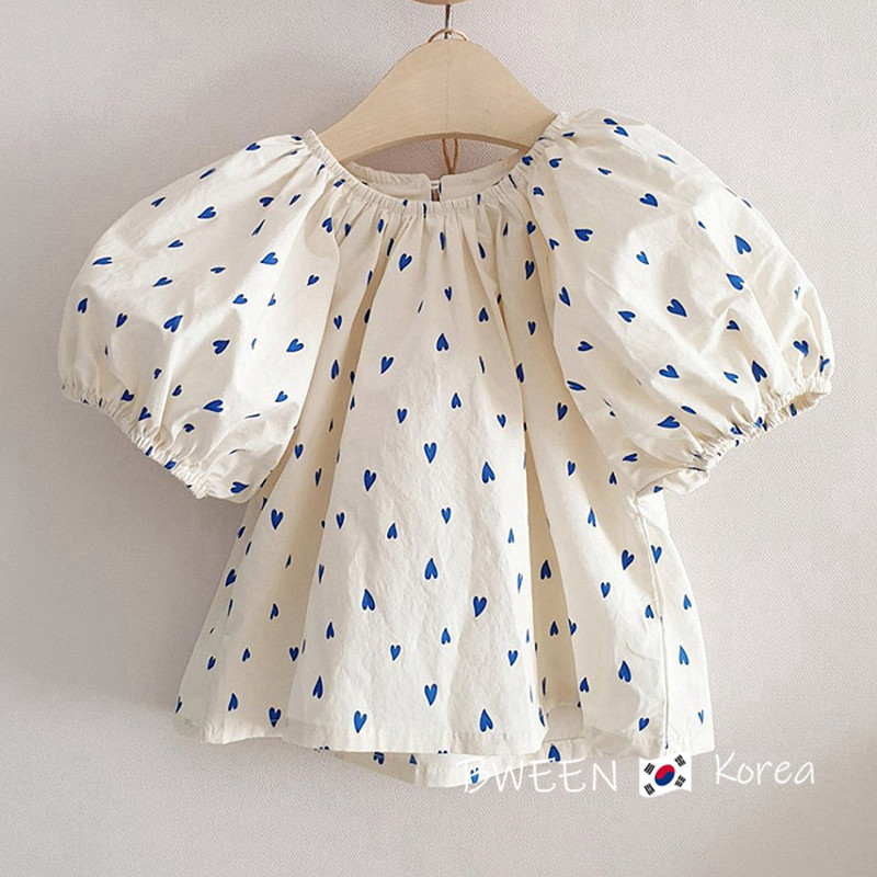 South Korean children's clothing pro-children 2022 new wave Summer Mother Women's dress Bubble Sleeves Fashion Loose Love Shirt