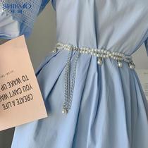 White Pearl Summer Dress Belt Womens Dress Luxurious Decoration Summer Waist Chain Waistband Women