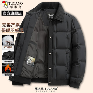 啄木鸟冬季新款男士翻领加厚羽绒服中年爸爸装防寒保暖夹克外套C