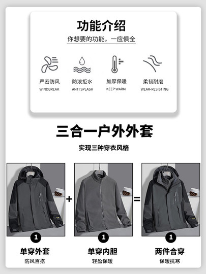 Woodpecker Outdoor Jacket for Men 2026 New Autumn and Winter Three-In-One Detachable Windproof and Waterproof Coat K