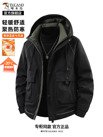 Woodpecker Brand Men's Winter 2025 New Style down Jacket with Fleece Lining, Thickened American-Style Workwear Hooded Jacket K