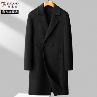 Woodpecker Men's Wool Coat 2025 Winter New Double-Sided Wool Mid-Length Black Thick Woolen Coat