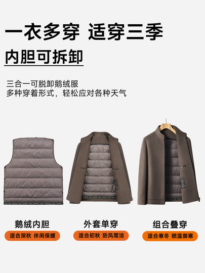 啄木鸟2025冬季新款男士立领90白鹅绒大衣爸爸装保暖毛呢外套男C