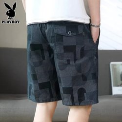 Playboy Men shorts 2025 Summer Thin pure cotton Straight Leg Pants Loose Casual Pants Men