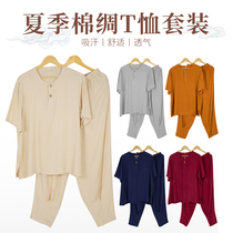Monk short-sleeved suit pure cotton underwear pajamas for men and women monks and monks T-shirt short coat summer cotton silk cool