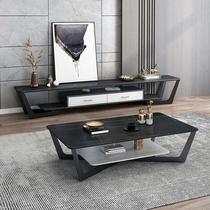 Slate coffee table table TV cabinet combination Italian minimalist double-layer rectangular tea table small apartment modern simple light luxury