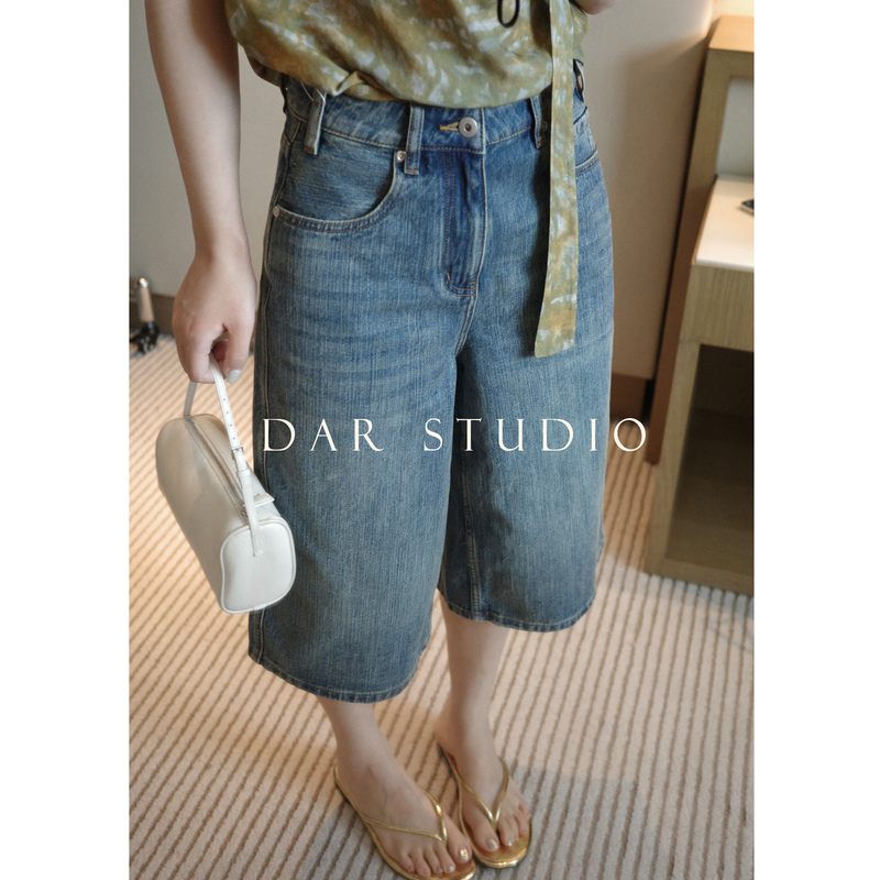 Dairong Apparel 【Cropped Jeans】 2026 Summer New Style Pure Cotton Vintage Heavy-Duty Washed Cropped Jeans Dairong Apparel 【Cropped Jeans】 2026 Summer New Style Pure Cotton Vintage Heavy-Duty Washed Cropped Jeans