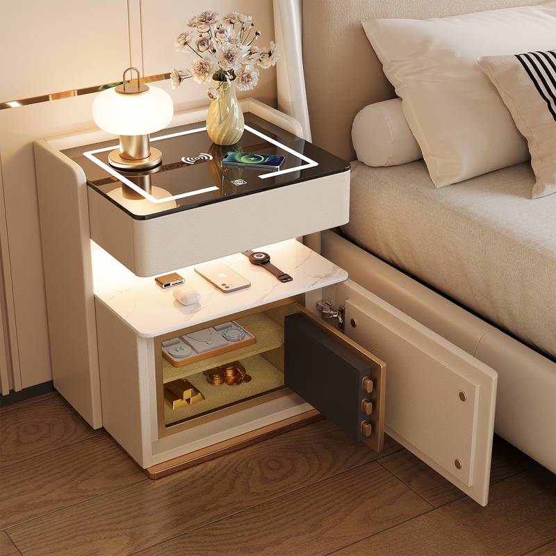 Installation-Free Smart Solid Wood Bedside Table Safe Integrated Home Bedroom Modern Multi-Functional High-End Storage Cabinet