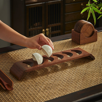 Walnut tea cup holder solid wood cup holder kung fu tea set storage rack single-layer cup holder drain high-end tea ceremony accessories