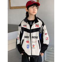 New high stock boy jacket Spring and autumn style 2024 new CUHK Tongs cool handsome locomotive clothes for children in spring clothing and foreign air