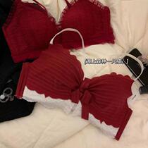 Zodiac Year Underwear Womens Red Year of the Rabbit Transport Small Breasts Gathered Sexy Wireless Wedding Bridal Bra Set