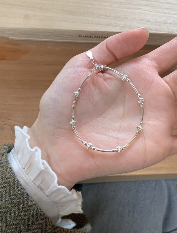 Chunzi.S925 Sterling Silver Niche Brushed Cat's Eye Stacking Bracelet