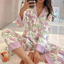 Womens Pajamas Set V Neck Design Luxury Cross Print Sweet S