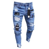 3 Styles Hommes Sretchy Ripped Skinny Biker Broderie Imprimer Je