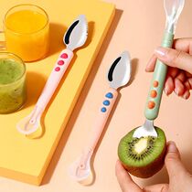 Baby Fruit Scraping Mud Spoon Double Head Silicone Stainless